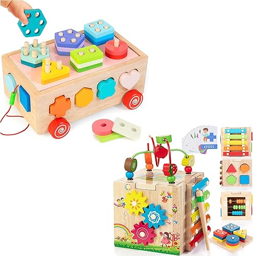 Bravmate Juguetes de aprendizaje de madera para niños pequeños, juguetes Montessori para niños y niñas