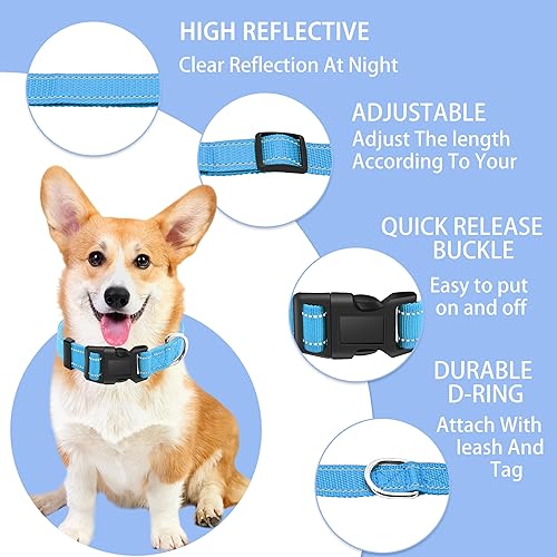 Miniatura 2 de collar reflectante para perros con hebilla de bloqueo de seguridad, collares de nailon suaves y transpirables ajustables para perros pequeños,