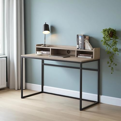 CENSI Escritorio para computadora de 47 pulgadas con gabinete, escritorio industrial para oficina en casa con estantes de almacenamiento, mesa de