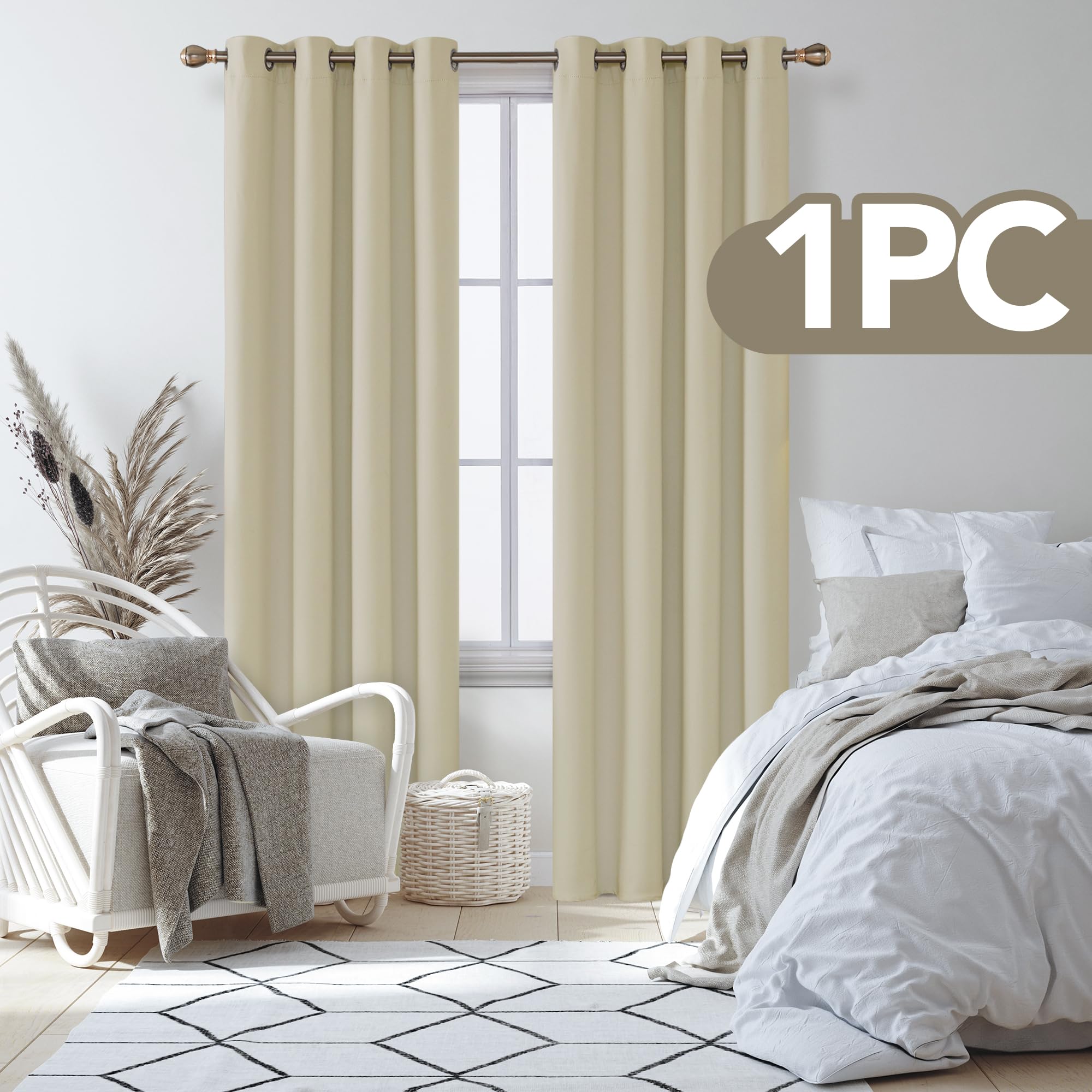 Deconovo Door Curtain Thermal Insulated Eyelet Energy Efficient Room Darkening Curtain for Bedroom Living Room 66 x 84 Inch Drop Beige 1 Panel - Image 2