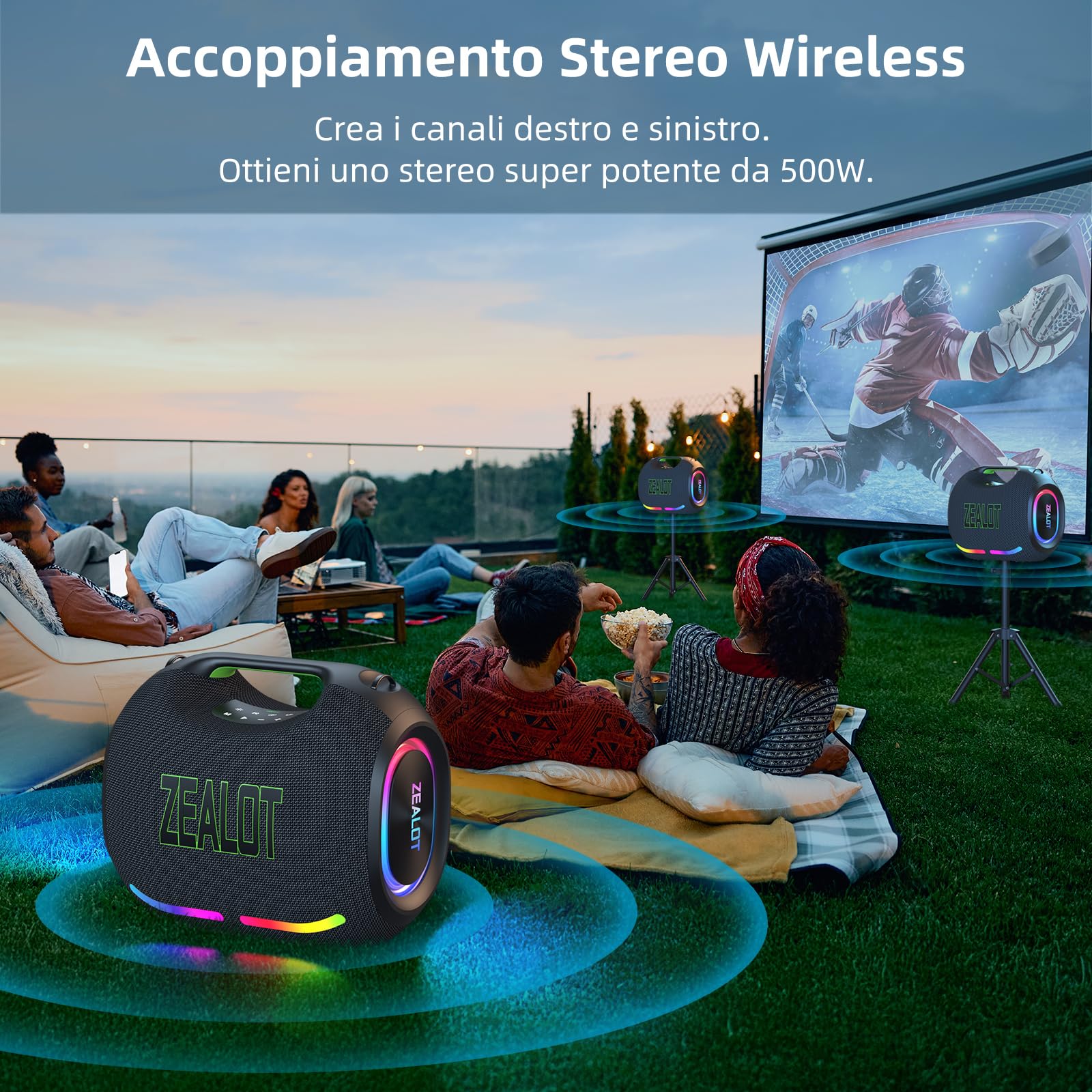 ZEALOT Cassa Bluetooth Portatile ZE21,Potenza di Picco di 300W,Bassi Potenti con Luci,Impermeabile IPX6,Ideale per Feste,Attività all’aperto e uso a bordo piscina