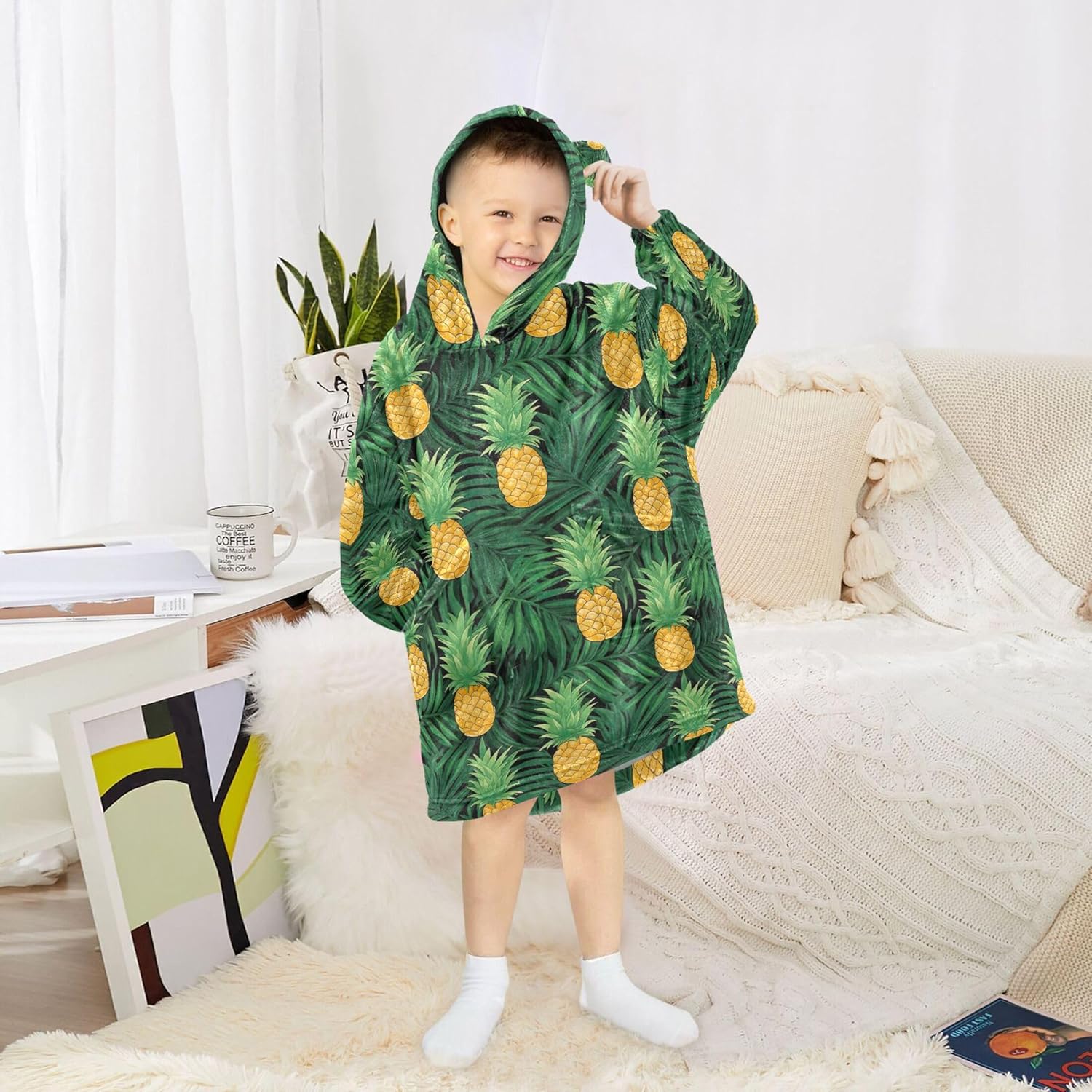 Pineapple Fruit Kids Wearable Blanket Hoodie with Pocket and Sleeves for Toddlers, Cute Hoodies Girls Boys B0403748