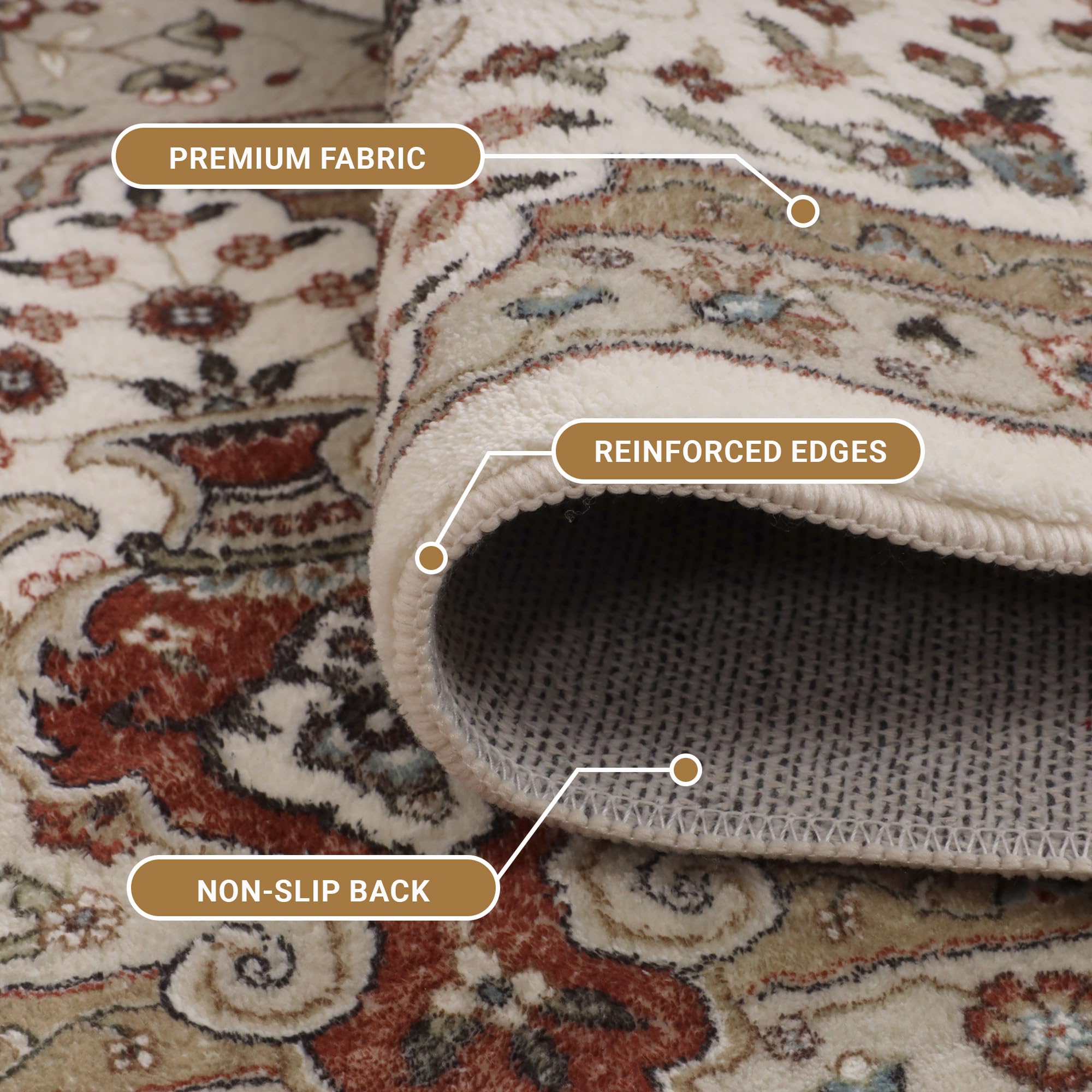 Aspire Homeware Soft Bedroom Rug, Traditional Vintage Style Beige Area Rugs for Living Room 60x110 CM - Image 2