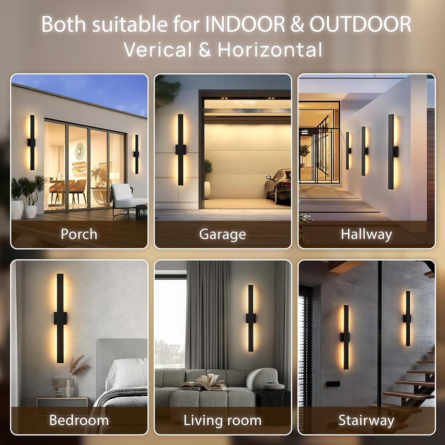 Black Long LED Porch Lights 34 in Modern Exterior Lighting Fixtures Waterproof Aluminum & Glass Outdoor Wall Lights 3000K Warm Light Outside Lights for House Garage Front Door Patio,2 Pack