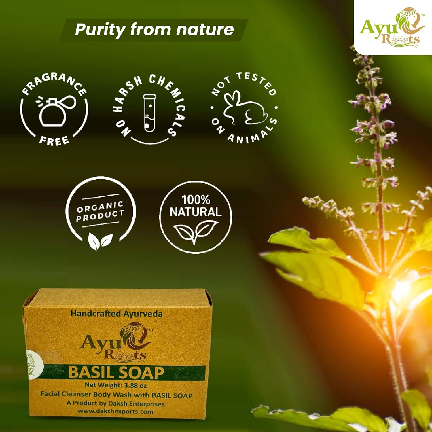 Ayurvedic Basil Soap Bar | Crafted With Authentic Indian Craftsmanship | 3.88 oz of Naturally Handmade Soap