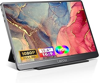 Lepow Portable Monitor Latest 15.6 Inch FHD 1080P Ultra Slim Computer Display, IPS Eye Care Travel Screen with Dual Speakers, Smart Cover, Support Type-C HDMI for Laptop Phone PC Switch Xbox