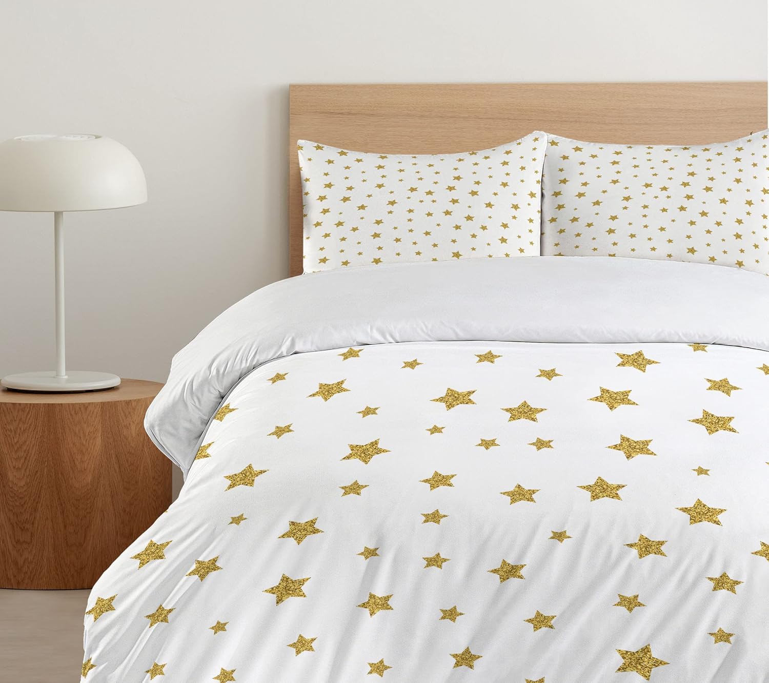 Ambesonne Star Duvet Cover Set, Stars Pattern Illustration Creative Birthday Bachelorette Themed Print, Decorative 2 Piece Bedding Set with 1 Pillow Sham, Twin Size, Gold White