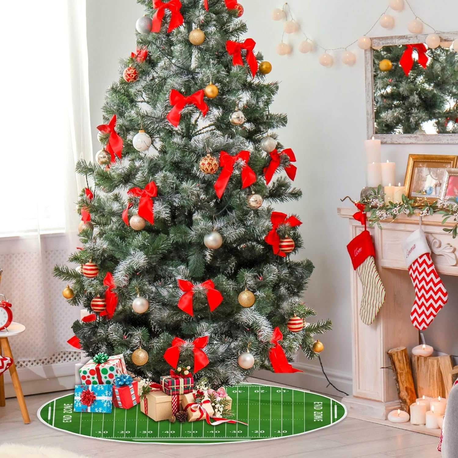 Blueangle 47.2 Inch American Football Field Christmas Tree Skirt Soft Polyester Skirt for Merry Christmas Party Christmas Tree Decoration
