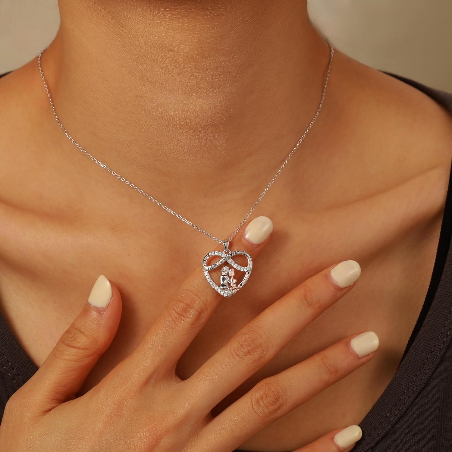 LOVECOM Mothers Day Gifts S925 Sterling Silver Infinity Love Heart Necklaces for Women Grandma Granddaughter Cute I Love You Forever CZ Chain Pendant Necklace Birthday Jewelry for Mom Dad Daughter - Image 3