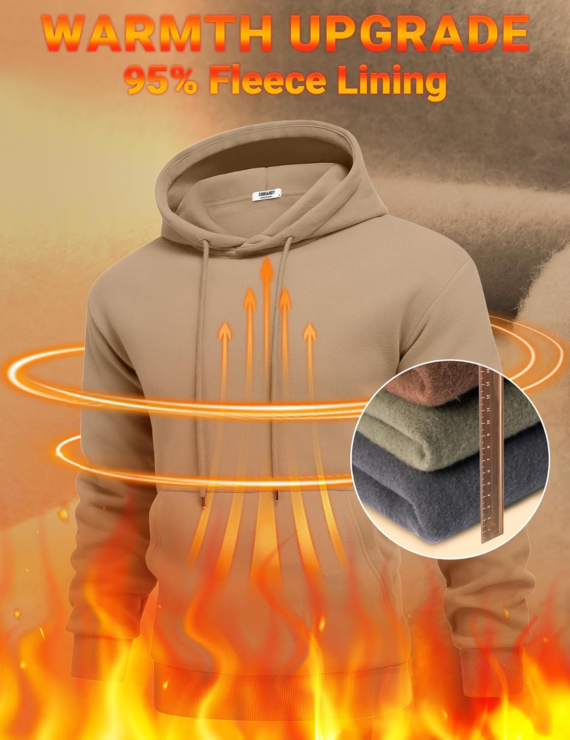 COOFANDY Men Cotton Fleece Hooded Sweatshirt Casual Long Sleeve Hoodies Pullover Fashion Drawstring Hoodie with Kanga Pocket - Image 4