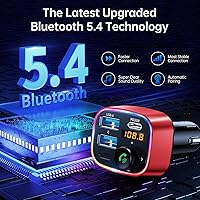 Vista 2 de SYNCWIRE Adaptador de Audio Inalámbrico Bluetooth 5.4 para Coche, Transmisor FM, 48W (PD 36W & 12W) [Interruptor de Luz] [Grave Profundo Hi-Fi]