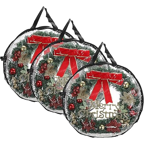 Kokone Wreath Boxes for Shipping - 30'' Dual-Zippered Clear Wreath Storage Bags with Handle
