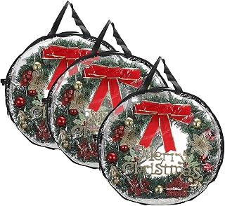 Kokone Wreath Storage Organizer for Door 3 Pcs Clear Christamas Wreath Storage Bag or Container with Handle 30'' Dual Zippered Wreath Bag for Festival PVC Plastic Wreath Protector for Decoration
