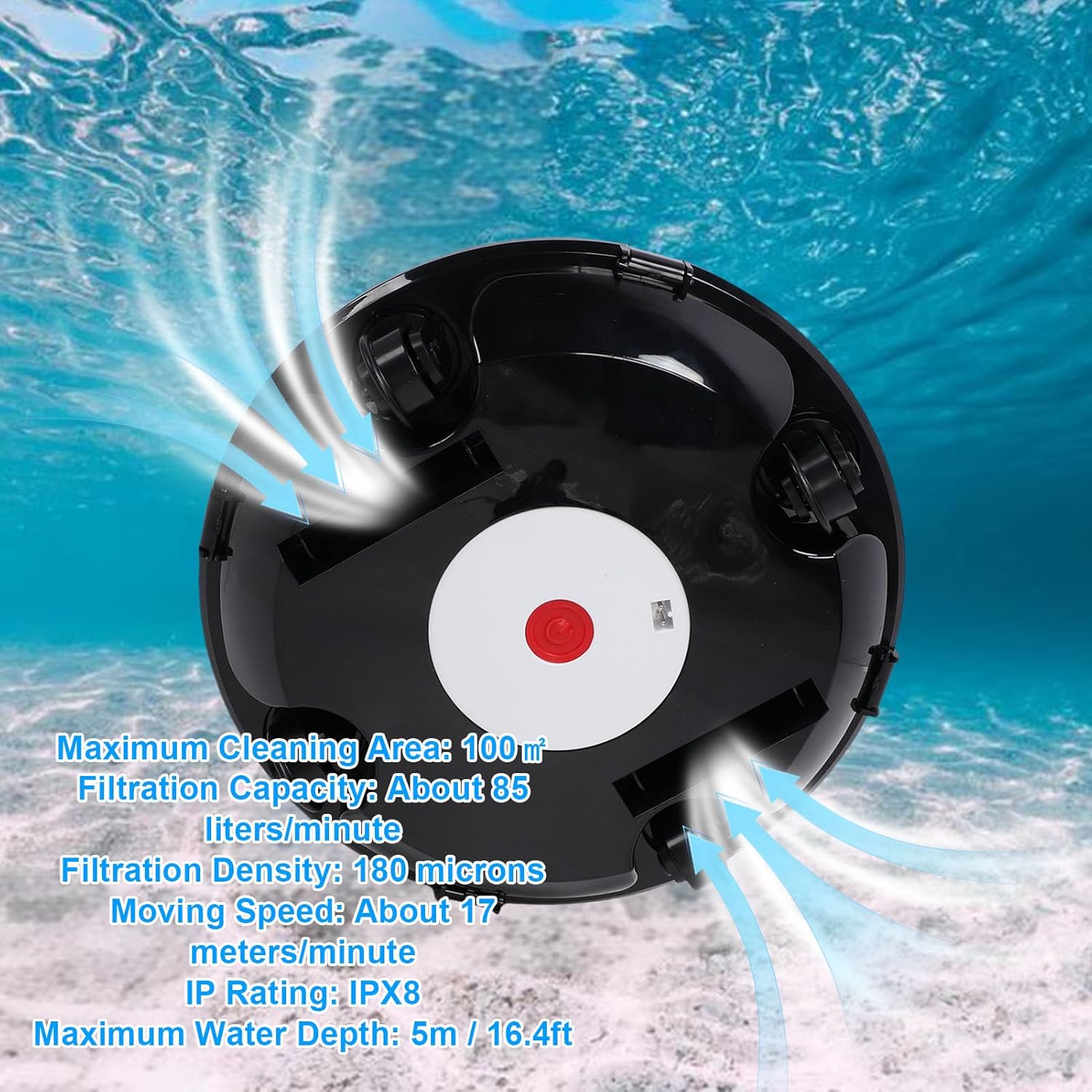 Luqeeg Robotic Pool Vacuum, Cordless Robotic Pool Cleaner Automatic Pools Vacuum Robot, Powerful Suction, 120 Mins Runtime, Cleaning Area Up to 100 Square Meters, One Button Start (#1)