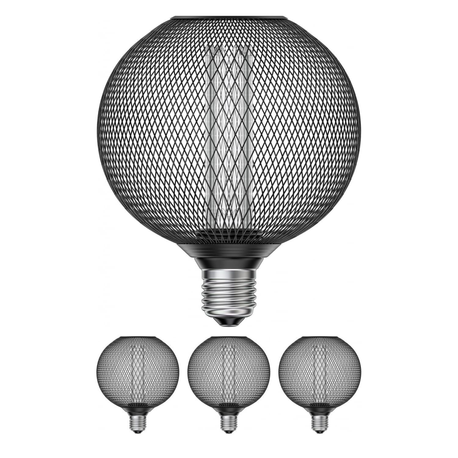 ledscom.de 4x E27 LED Leuchtmittel, Lampe, Metallkäfig schwarz, G120, extra warmweiß (1800 K), 4W, 220lm