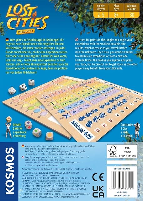 Foto 2 de 4 de Thames & Kosmos, 680589, Lost Cities: Roll & Write, Ideal For Family Game Nights, 2-5 Players, Ages 8+