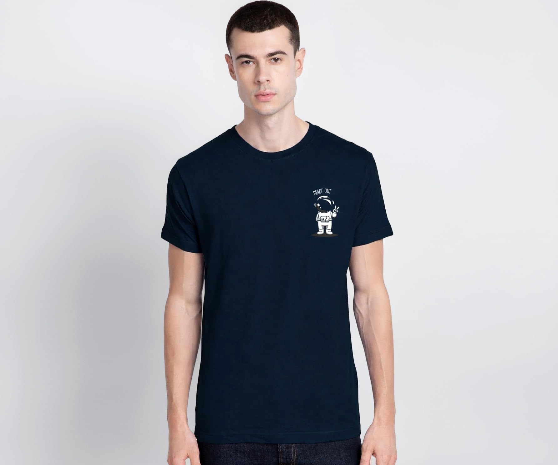 Men's Peace Out Astronaut Printed 100% Cotton T-Shirt - Regular Fit, Round Neck, Half Sleeves