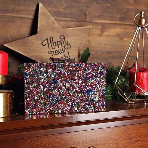 Miniatura 7 de Monederos y bolsos acrílicos para mujer diseño geométrico de perspex multicolor caja de embrague banquete bolso cruzado de noche