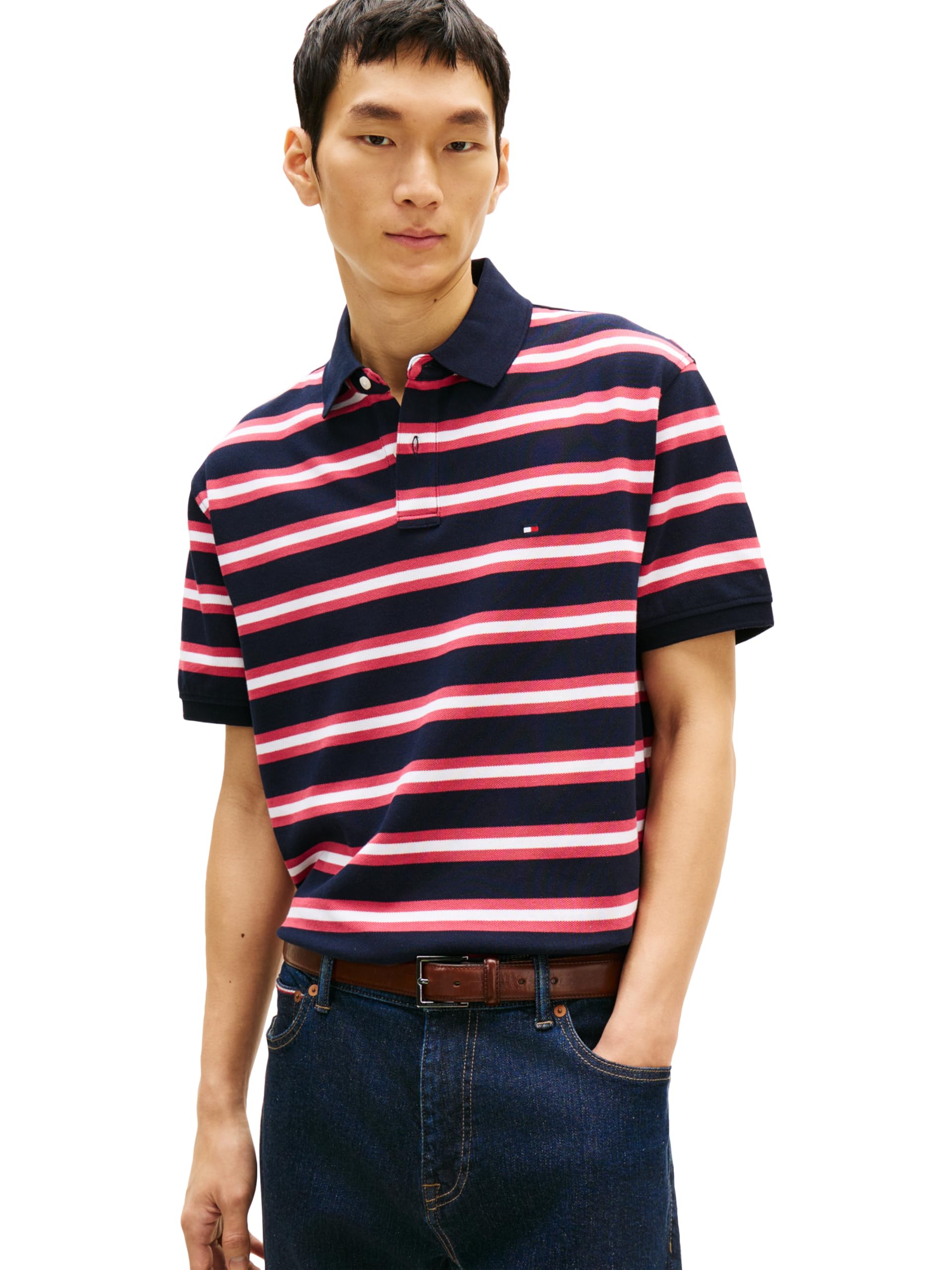Tommy Hilfiger Men's Short Sleeve Polo Shirts in Classic Fit with Stretch and Organic Pique Cotton