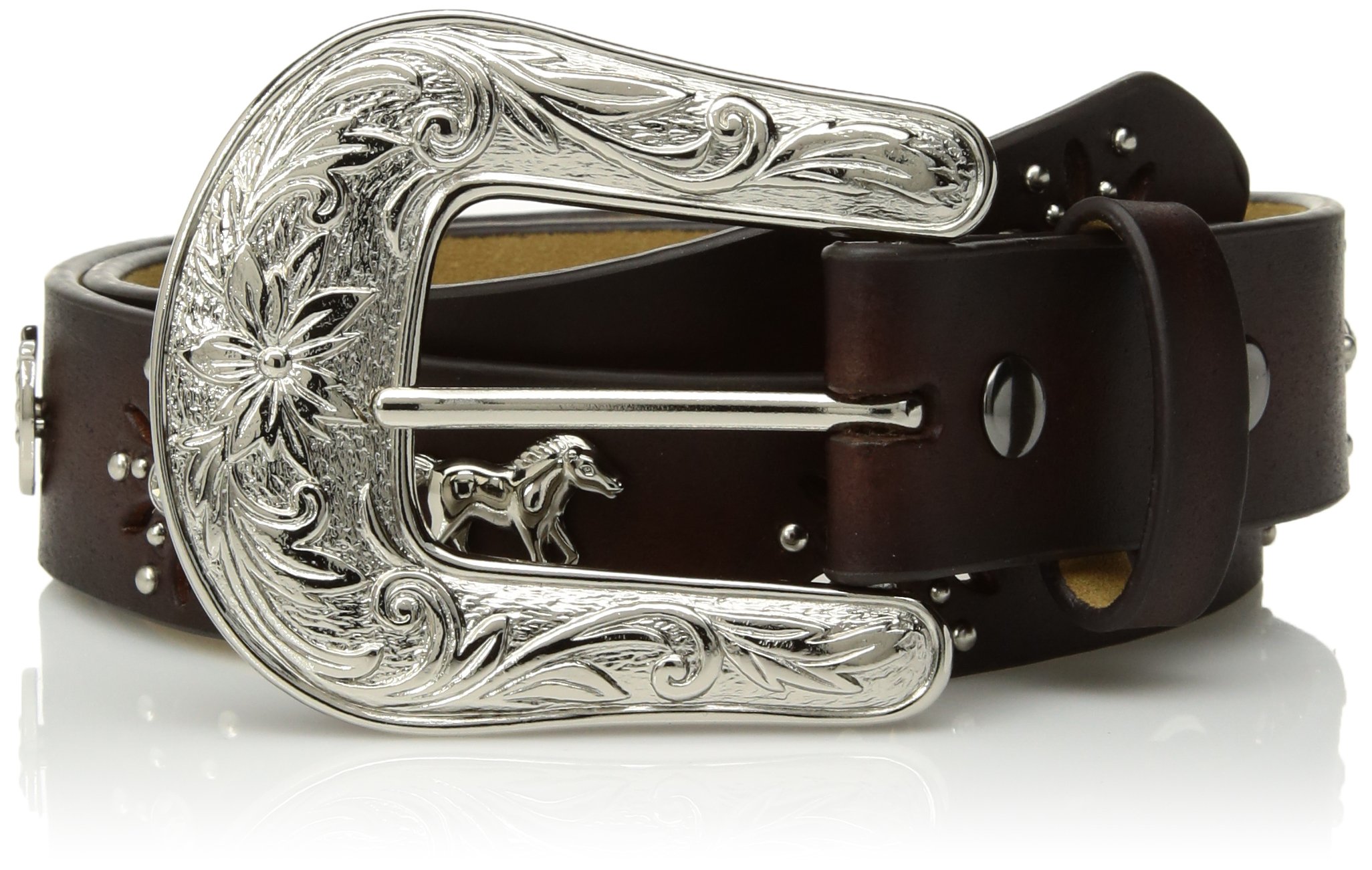 ARIATGirls' Horse Concho Belt with Rhinestone Flower Cutouts and Interchangeable Buckle