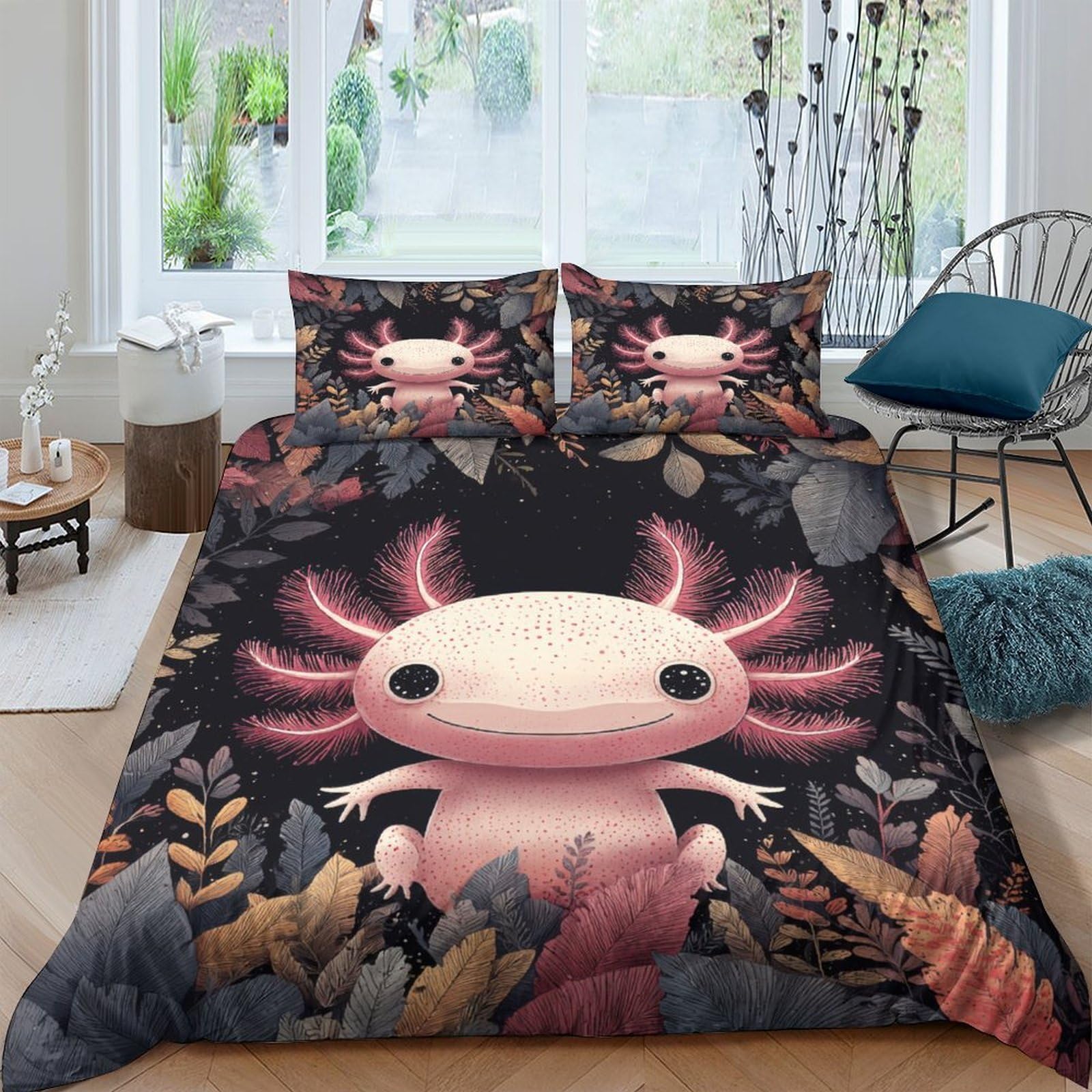 Ctjqhvkz Style-10 3D Printed Cute Axolotl Fitted Sheet Microfiber Soft Anti-Slip Forest Cartoon Bed Cover For Bedroom Guestroom Decor Single（135X200cm）