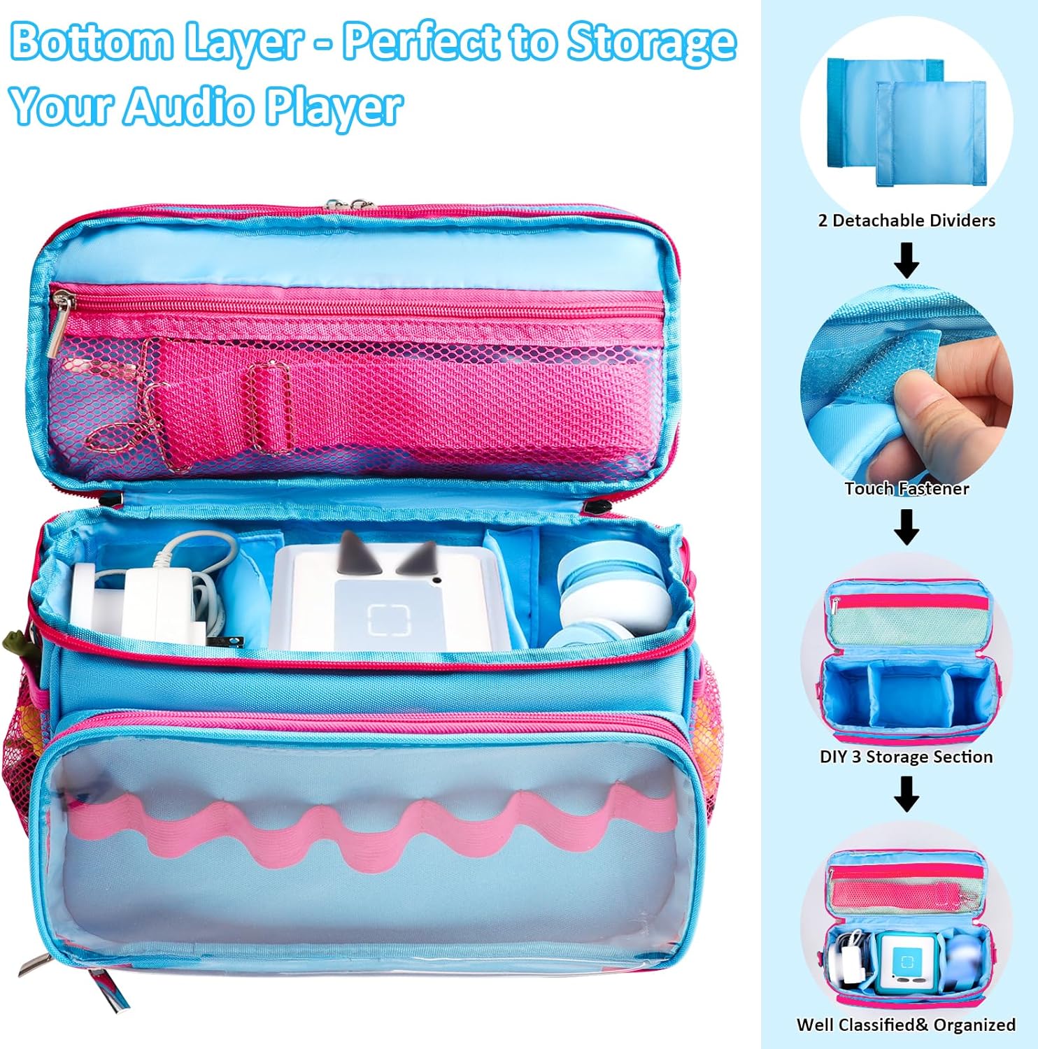 Carrying Case Compatible with Toniebox Starter Set, Double Layer Storage Bag for Tonies Figures Characters, Portable Travel Organizer Case with Shoulder Strap for Tonies Box Headphones (Navy) - Image 3