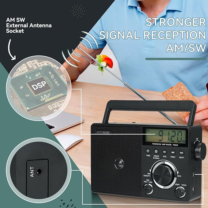 Retekess TR604 radio portátil AM FM onda corta LCD miniatura 2