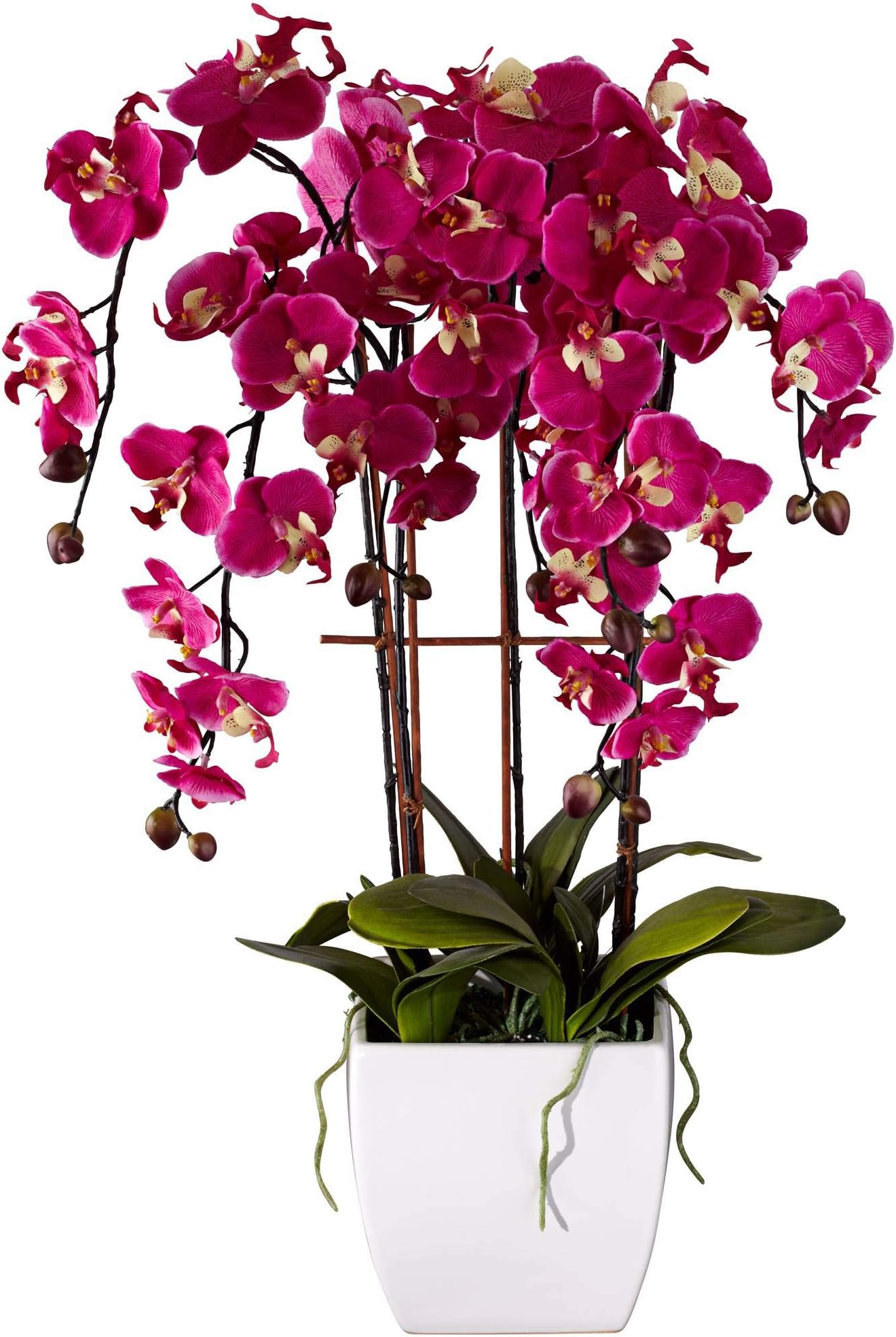 Dahlia Studios Potted Silk Faux Artificial Flowers Arrangements Realistic Purple Fuchsia Orchid in White Ceramic Pot for Home Decoration Living Room Office Bedroom Bathroom Kitchen 29" High