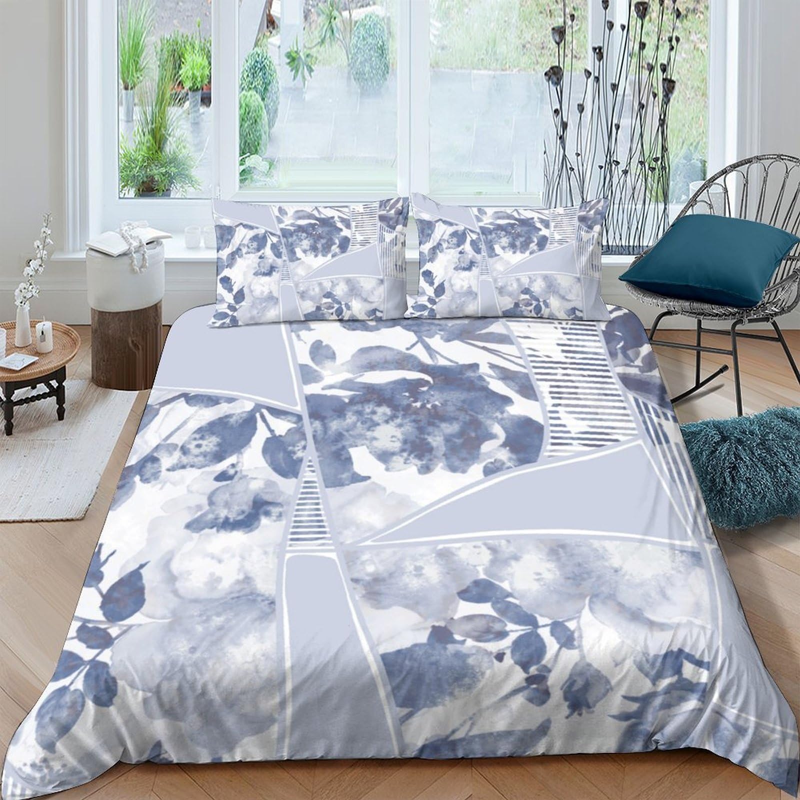 Ctjqhvkz Style-5 3D Printed Blue Watercolor Leaf Fitted Sheet Microfiber Soft Botanical Abstract Bed Sheet For Bedroom Guest Room Mattress Decor Single（135X200cm）