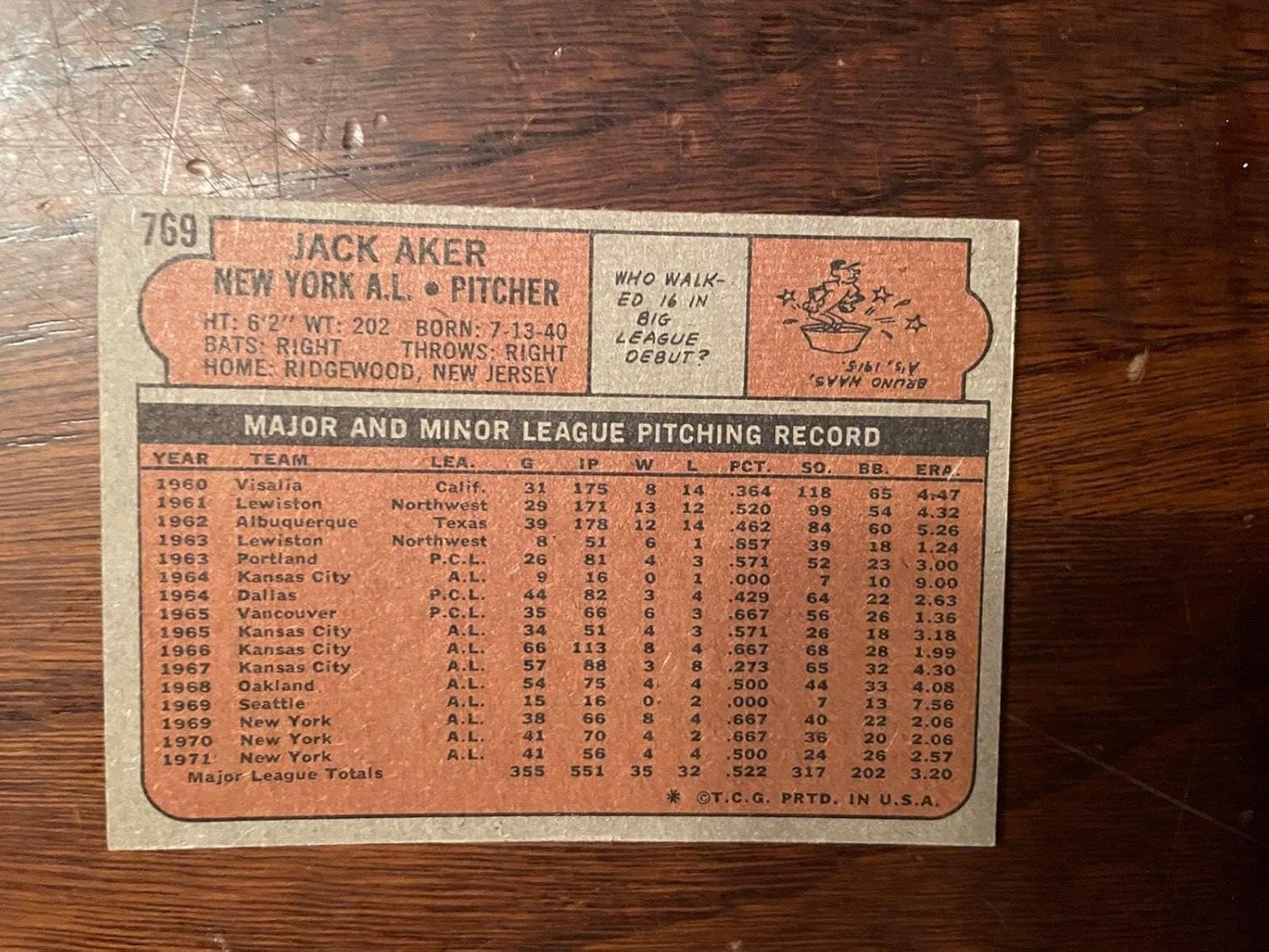 1972 Topps #769 Jack Aker New York Yankees Hi# Baseball Card Nm+ - Slabbed Baseball Cards