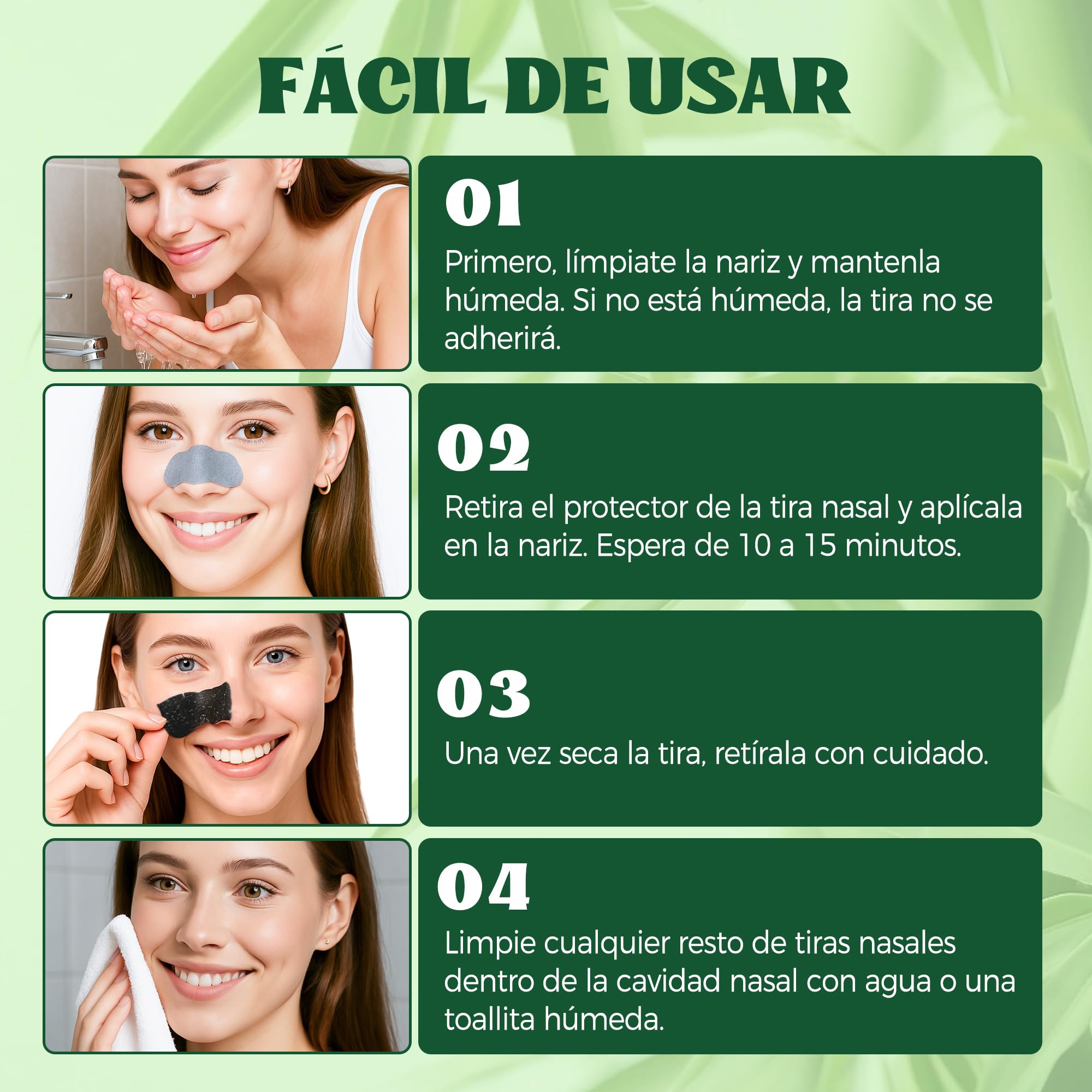 HuakChai 80 Tiras Puntos Negros Nariz, Tiras de Carbón Activo para Limpieza Profunda de Poros, Elimina Espinillas y Exceso de Grasa, Cuidado Facial para Hombre y Mujer — view 7