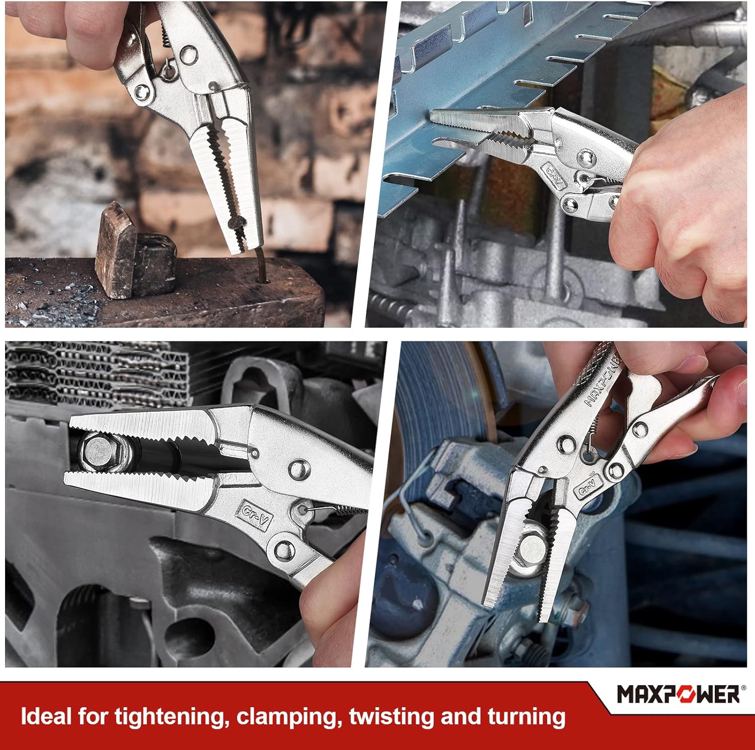 MAXPOWER 5-Piece Locking Pliers Set, Long Nose Pliers 9 Inch and 6 Inch, Curved Jaw Locking Plier 10 Inch 7 Inch and 5-Inch (Kitbag Included)