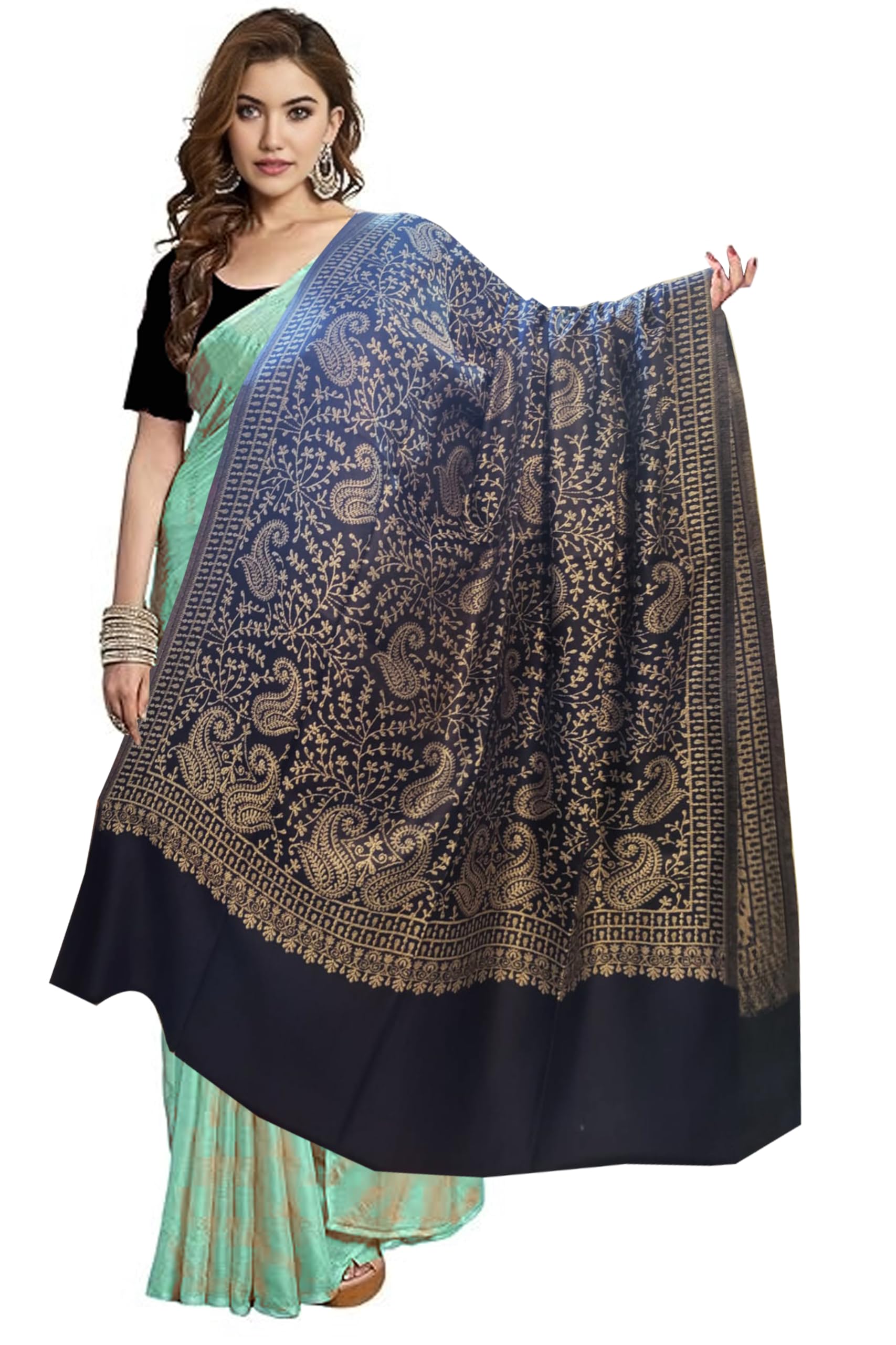 Women's Kashmiri Woolen Jamawar Shawl, Stole Wrap, 40x80 cm, Warm and Soft Winter Shawl for any Occasion and Gifts-picture-39