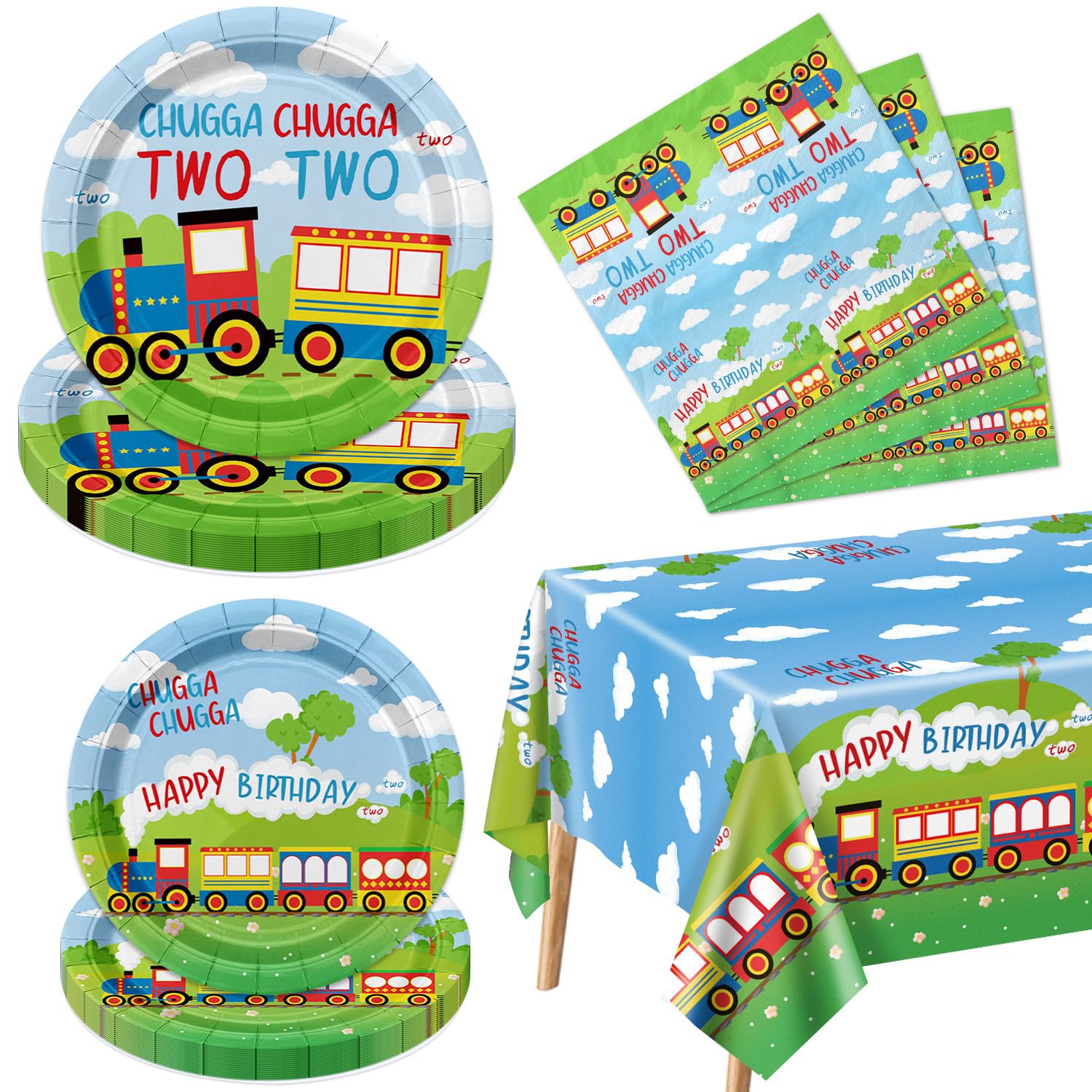 Chugga Chugga Two Two Geburtstags-Geschenktüte – Zug-Design Für 2. Geburtstag, Inkl. Geschenkpapier & Karte