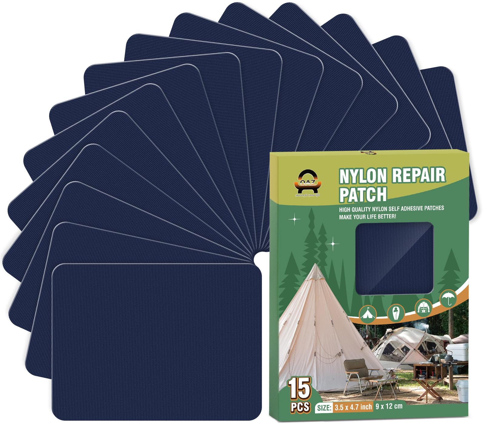 15 Pieces 9 x 12 cm Nylon Repair Patches Nylon Fabric Patch Self-Adhesive Tent Repair Tape Waterproof Lightweight Repair Patches Repair Patch Kit for Clothing Down Jacket Bag (Navy Blue)