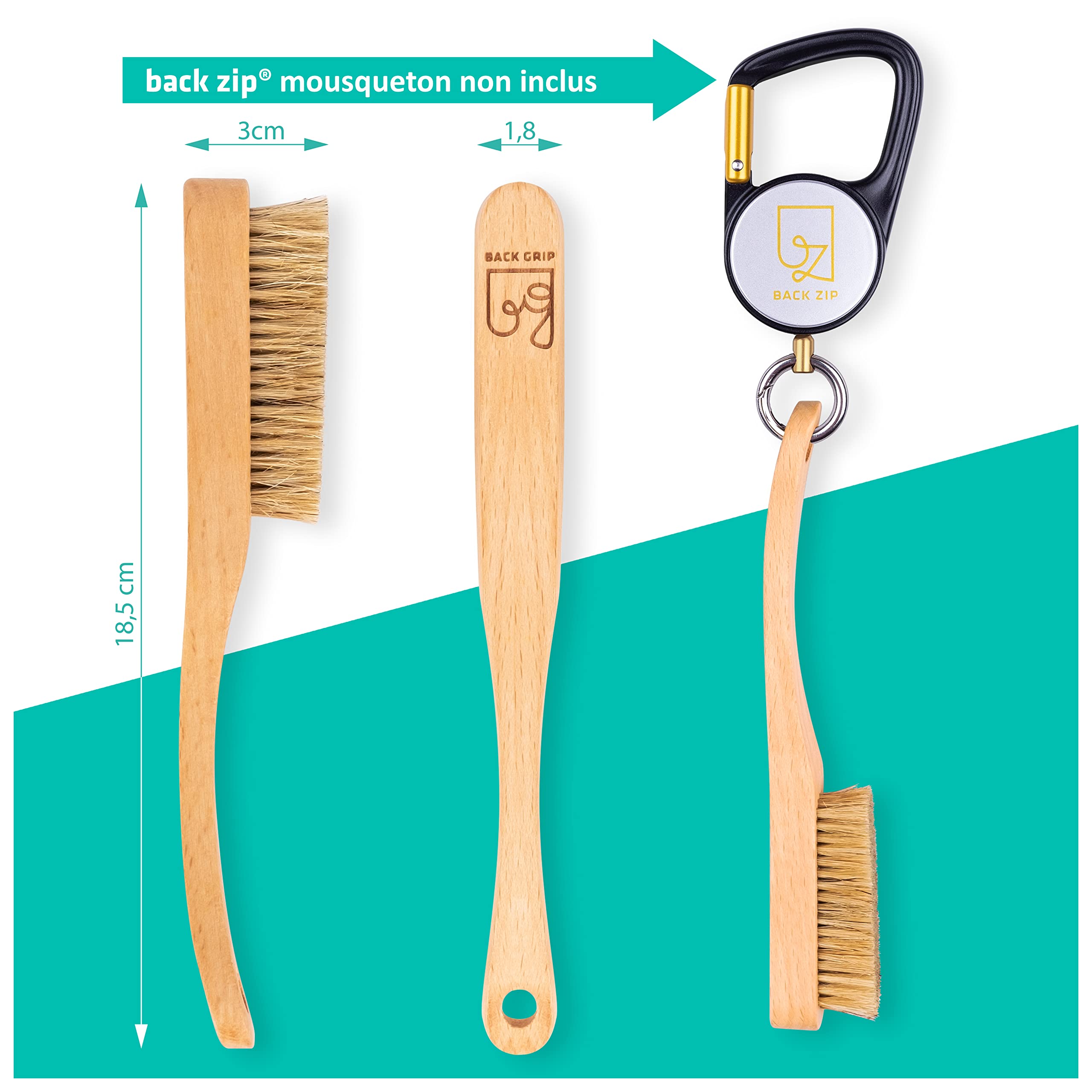 KEENON SPORTS Brosse D'Escalade En Bois Back Grip – Poils Naturels Denses, Ergonomique, Idéale Boulder & Escalade, Compatible Mousqueton Back Zip