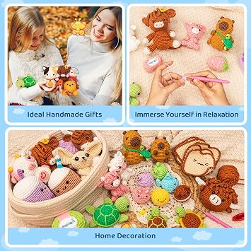 Mewaii Crochet Kit for Beginners, 3 Pack Sea Turtles Craft Set | 40% Extra Yarn, Video Tutorial, Pre-Started Piece, Beginner Friendly, Family Craft Gift for Adults & Kids