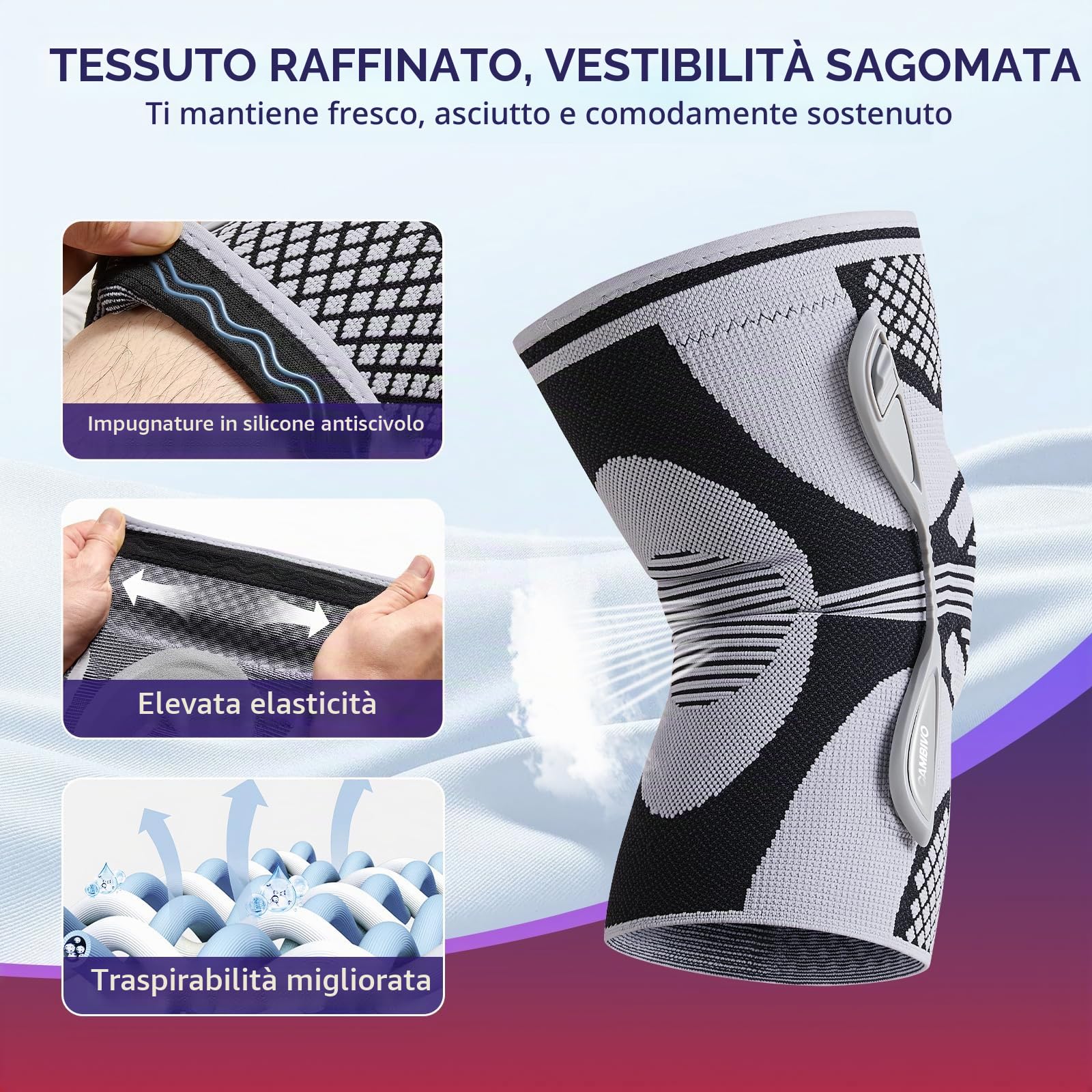 Ginocchiera Ortopedica con Supporti Rimovibili - Stabilizzatori Laterali Magnetici, Cuscinetto in Gel Rotuleo, Tutore Ginocchio a Compressione, Antiscivolo, per Sport, Palestra, Corsa e Recupero
