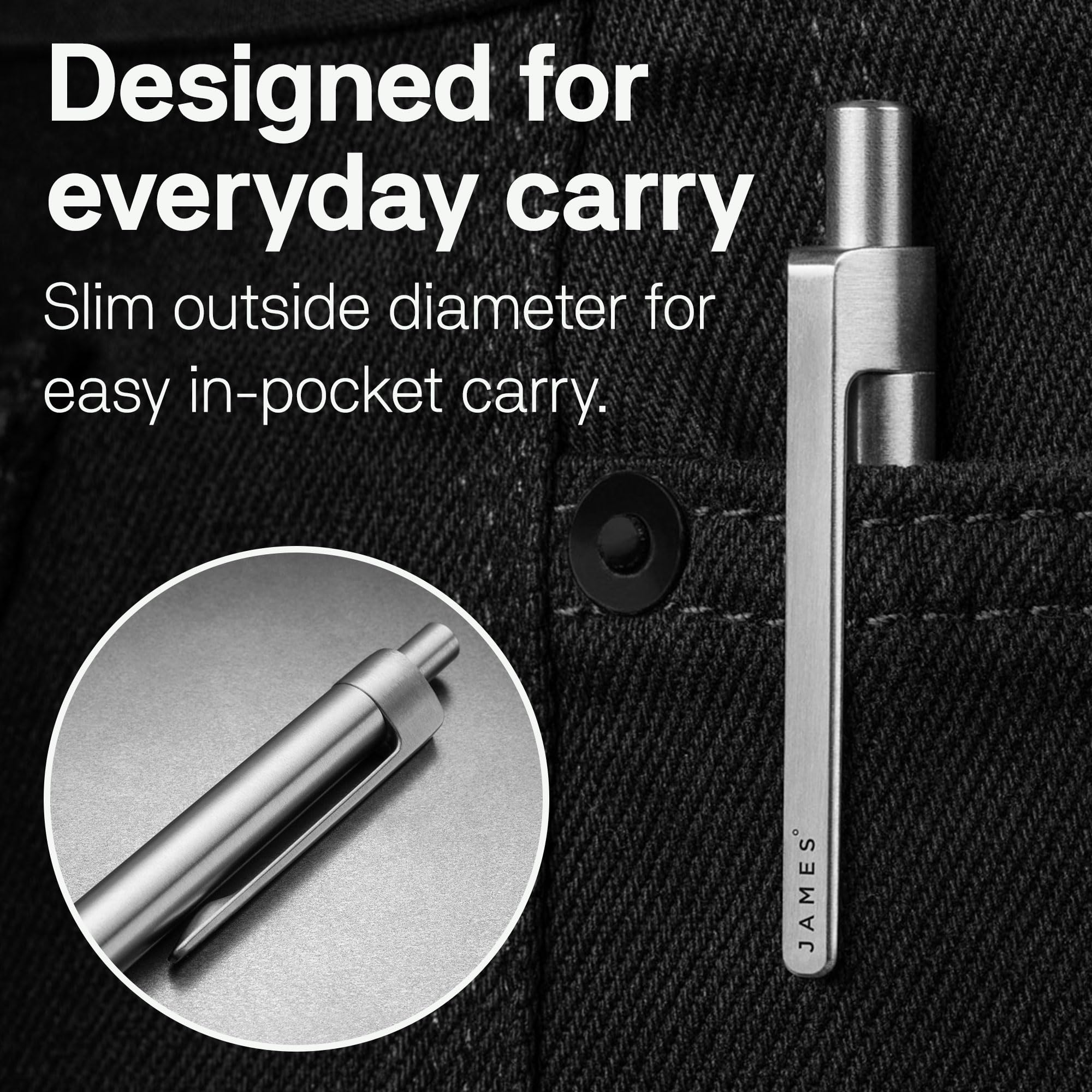 JAMES Burwell EDC Click Pen Slim Machined Stainless Steel Barrel Designed for Daily Carry Silver — view 5