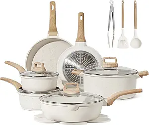 CAROTE 16 Piece Pots and Pans Set Nonstick, White Granite Cookware Sets Induction Cookware