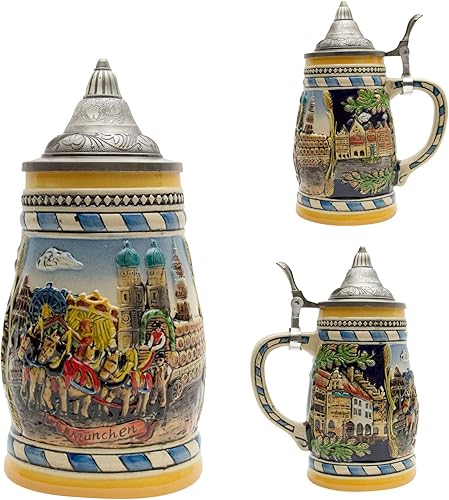 Miniatura 4 de OktoberfestHaus Beer Stein Oktoberfest con tapa grabada München (Munich) Taza de cerámica con escena de Okoberfest, regalos para amantes de la