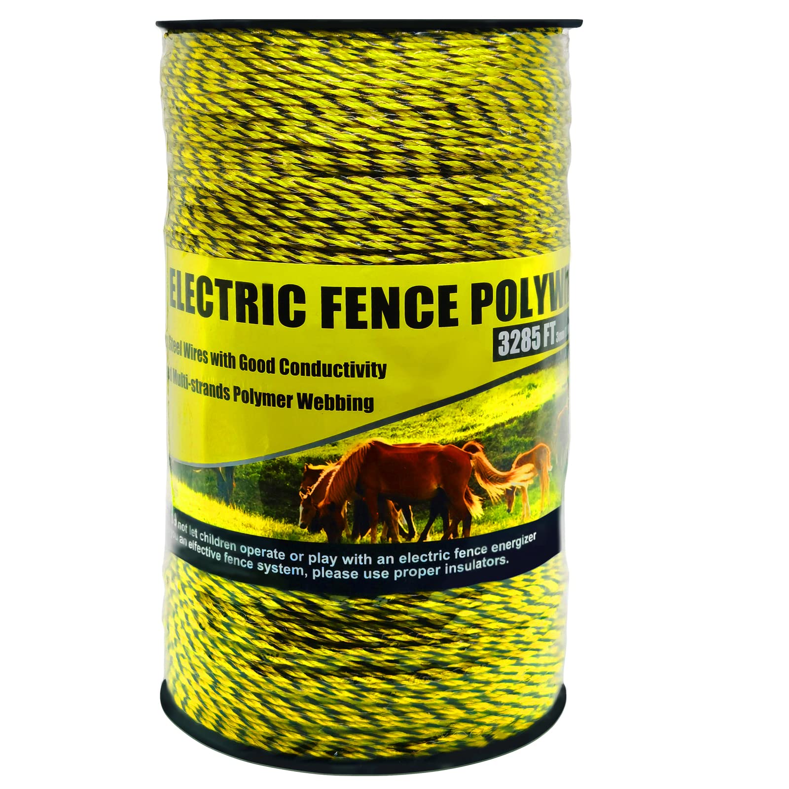 BESTEEL Upgraded Electric Fence Poly Wire 3285 Feet 1000 Meters, 1/8" Diameter Portable Electric Fencing Polywires, 6 Stainless Steel Strands for Reliable Conductivity and Rust Resistance UV Resistant