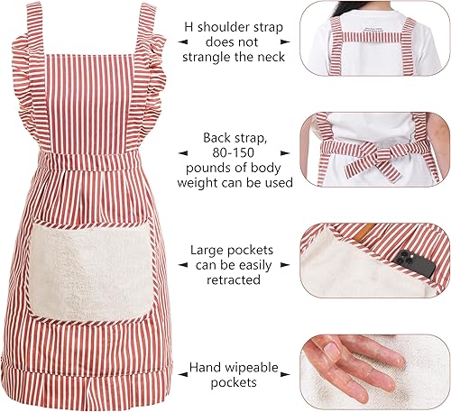 Miniatura 2 de Bonito delantal de algodón para mujer, delantales de cocina con pechera ajustable con bolsillos para hacer barbacoas, dibujar, hornear