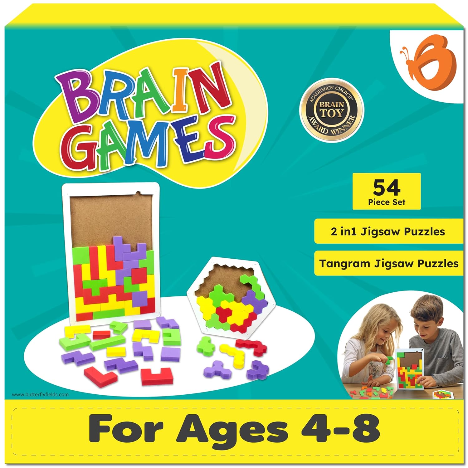 Butterfly Edufields Tangram Jigsaw Puzzles for Kids Age 4 5 6 Boys Girls | Brain Games Toys Foam-Made Pattern Blocks, Birthday Gifts for Kids Made in India Toys