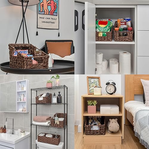 Miniatura 9 de GRANNY SAYS Cestas de almacenamiento de mimbre, cesta de mimbre impermeable con asas, contenedores de almacenamiento tejidos trapezoidales para