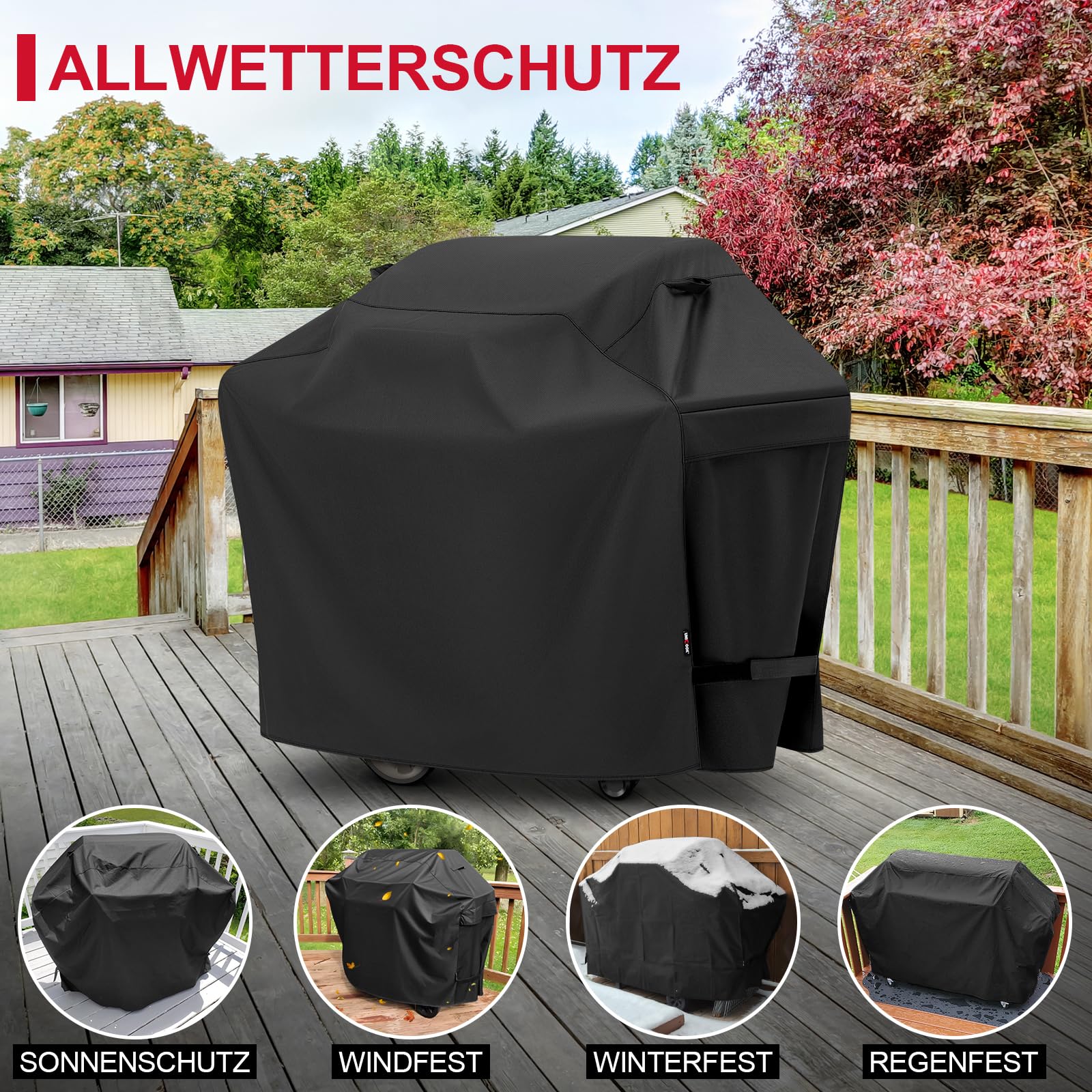 Unicook Grillabdeckung Wetterfest 152 cm - Grill Abdeckung für Weber Genesis 300 Serie, Gasgrill Abdeckhaube wasserdichte Grillhaube für Outdoor, 152X58X107cm