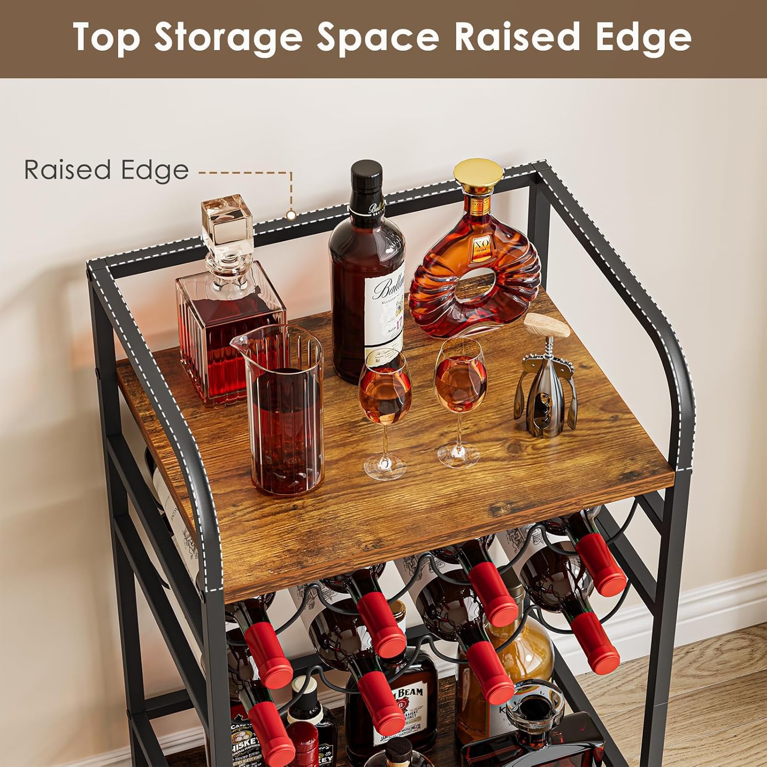 Dripex Étagère à vin à 4 étages - Petite étagère à Bouteilles pour 8 Bouteilles - Porte-Bouteilles autoportant avec Plateau de Table - pour Cave, Bar et Salle de Rangement -43 x 30 x 75 cm