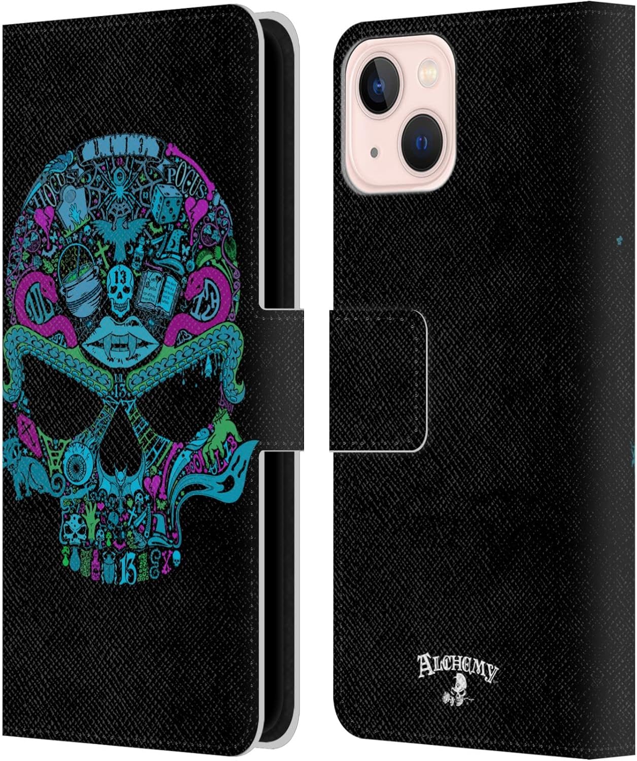 Head Case Designs Officially Licensed Alchemy Gothic Dark Goddess Moon Skull Leather Wallet Case Compatible with Apple iPhone 13