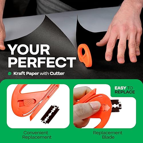 Miniatura 3 de IDL Packaging Rollo de papel kraft negro de 36 x 1200 pulgadas (100 pies) con cortador, papel de calidad fabricado en Estados Unidos, 50 libras de