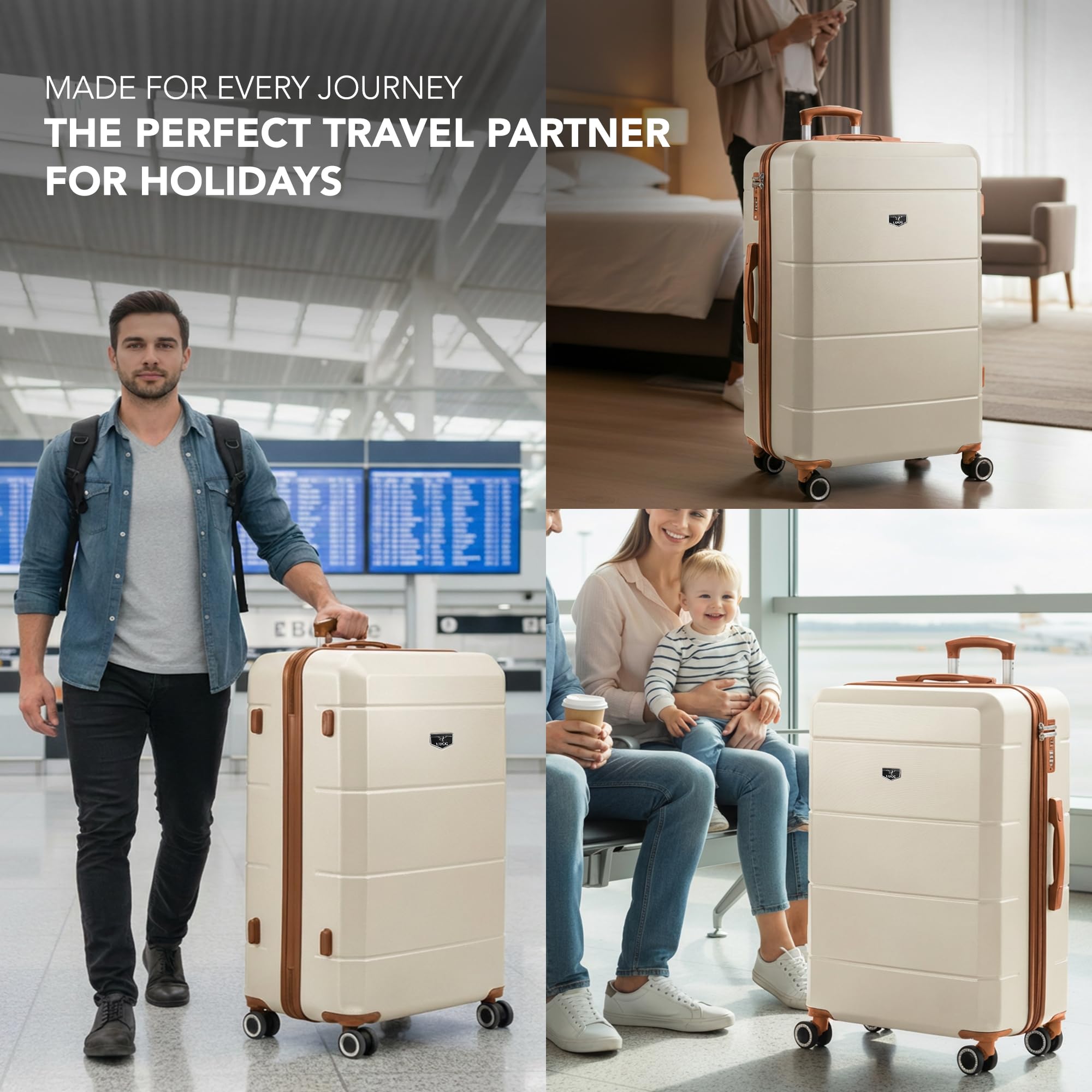 LUGG - Jetset 40cm Suitcase - 40x30x20cm- Ryanair Compatible - Underseat Size - Hard Shell ABS - Spinner & Removable Wheels - Lightweight Travel Luggage- Cream/Brown — view 65